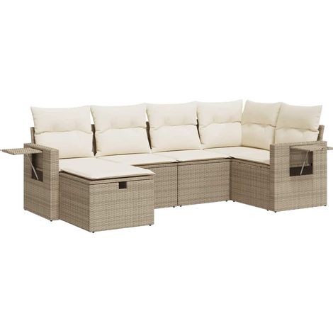 vidaXL Set Divano da Giardino 6 pz con Cuscini Beige in Polyrattan (1/5)