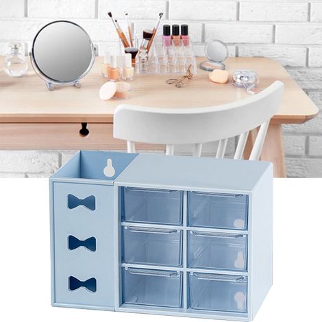 Stifteablage, staubdicht, 6 Schubladen, Stiftorganisation, Aufbewahrungsregal, für Schüler, Büro, Alltag, Blau (1/5)