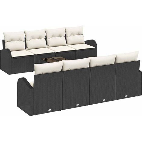 Garden Sofa Set with Storage 9 pcs Black and Cream Poly Rattan vidaXL