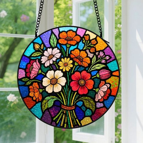 25cm Suspension Vitrail pour Fenêtre, Motif Floral Vif Accroche-Soleils Panneaux Vitraux Suspensions Décoration pour Anniversaire Femmes, Hommes, Épouse, Tante et Mère (1/5)