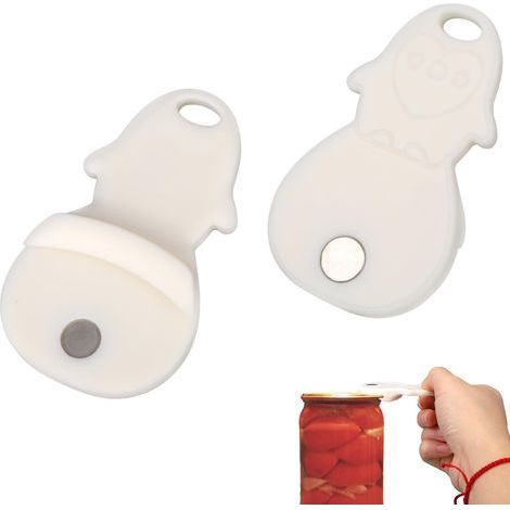 2 Pièces Ouvre Bocaux pour Mason, Ouverture Facile Grâce Puissant Aimant Libère Scellés Sous Vide & Stockage Réfrigérateur Pratique pour Couvercles Large Ouverture Standard (Blanc)