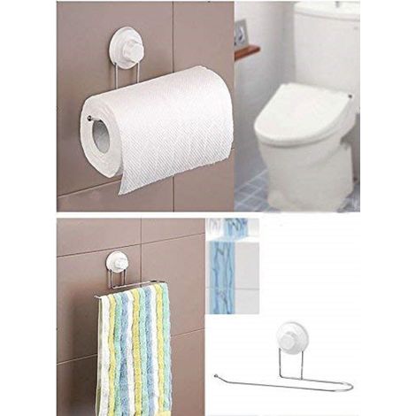 Trade Shop - Supporto Porta Rotolo Scottex Con Ventosa Plastica Acciaio A Muro Parete Bagno -
