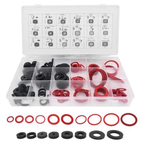royaluxe-Rondelle de Joint en Caoutchouc, 141 Pcs 18 Tailles Kit de Joint Torique Joint de Plomberie Joint en Caoutchouc Assortiment Rondelle en Caoutchouc et Joint Fibre