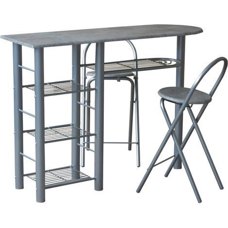 banco cucina con due sgabelli in metallo grigio e legno, 120x40x88 cm