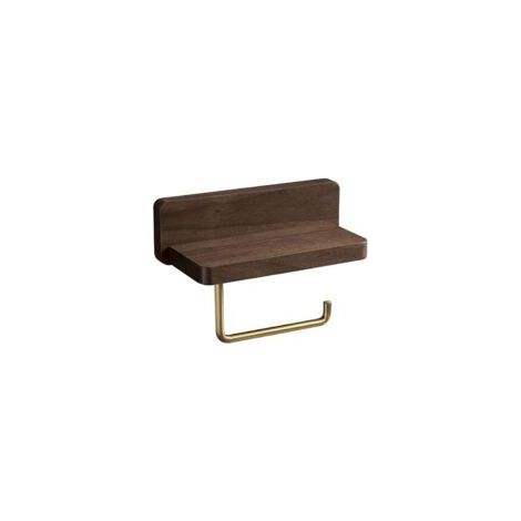 (10x20 CM) Soporte doble para papel higiénico, madera maciza de haya, montaje en pared, autoadhesivo, esquinas redondeadas, decoración para baño, nogal negro - Crezuo (1/4)