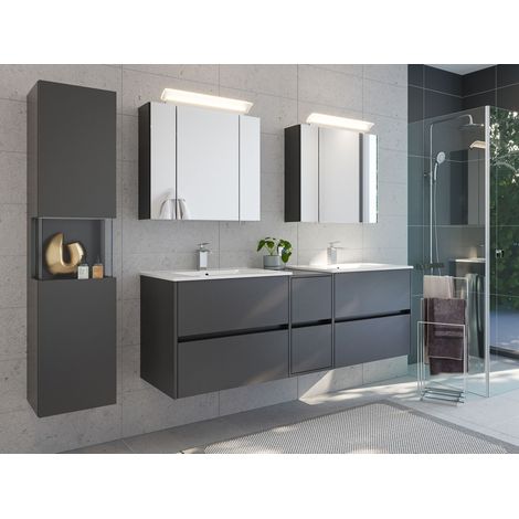 Badmöbelset Taifun 170cm 4tlg mit 2x Spiegelschrank und Seitenschrank grafit