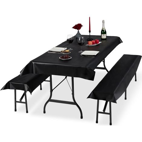 Relaxdays Bierzeltgarnitur Auflage, 3er Set, Biertisch Tischdecke 250x100cm, 2 Bierbankauflagen, abwaschbar, schwarz