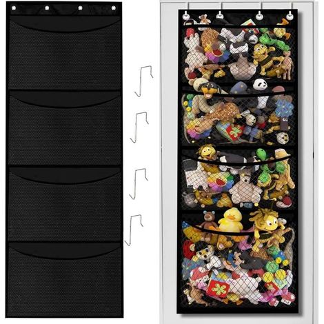 Rangement Suspendu, Range Peluche Enfant, Filet Peluche à Suspendre Avec 4 crochets en métal, Organisateur De Rangement Suspendu Rangements Porte, pour Chambre à Coucher Salle De Bain Pépinière (1/5)