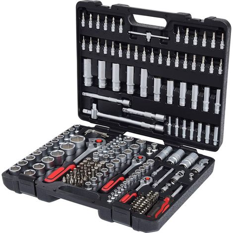 Coffret de douilles 1-4pouces, 3-8pouces, 1-2pouces Mallette multi-outils de 171 pièces Chrome Vanadium HobbyTech