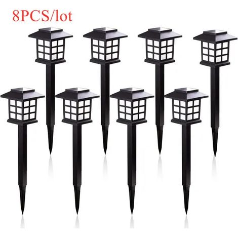 (Lot de 8 lampes solaires LED blanc chaud) étanches pour éclairage extérieur de jardin, aménagement paysager, cour, terrasse, allée et chemin. (1/5)