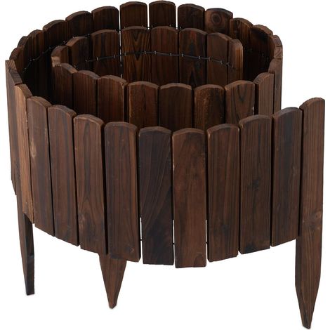Bordure de Jardin, 200 cm de Long, Flexible, hauteurs variées, Bois, clôture de Parterre, Brun foncé (1/5)