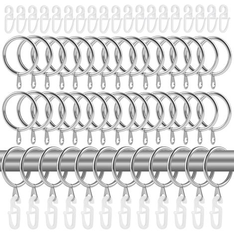 50 Anneaux De Rideaux avec 50 Crochets en Plastique,Diamètre Intérieur 30mm pour FenêTres, Portes, Rideaux De Douche sur Rails, Salle De Bain, Chambre à Coucher, Portes-FenêTres (Argenté) (1/5)