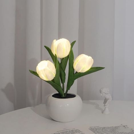 Lampe à poser tulipe LED Vase en céramique moderne Intensité variable Rechargeable sans fil Décoration élégante pour chambre et salon (1/5)