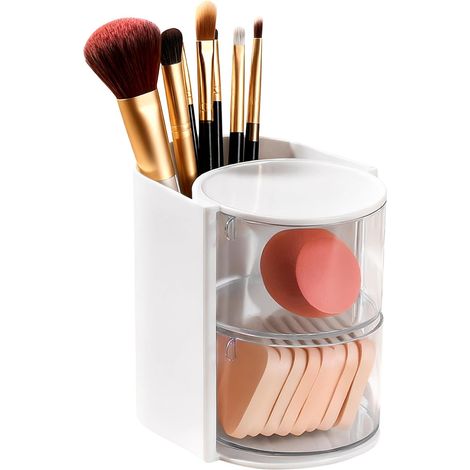 Boîte de rangement de maquillage, support de maquillage rotatif, design rotatif à 180 °, porte-brosse de maquillage double couche, adapté aux cosmétiques, aux produits de soins de la peau et aux parfu (1/5)