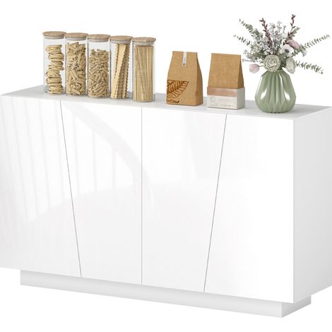 Meuble de rangement avec placards à portes et étagère réglable, 150 x 40 x 88 cm, blanc brillant (1/5)