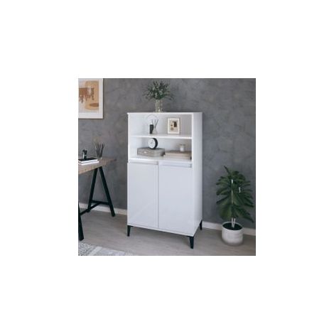 Buffet haut Blanc brillant 60x36x110 Bois d'ingénierie (1/5)