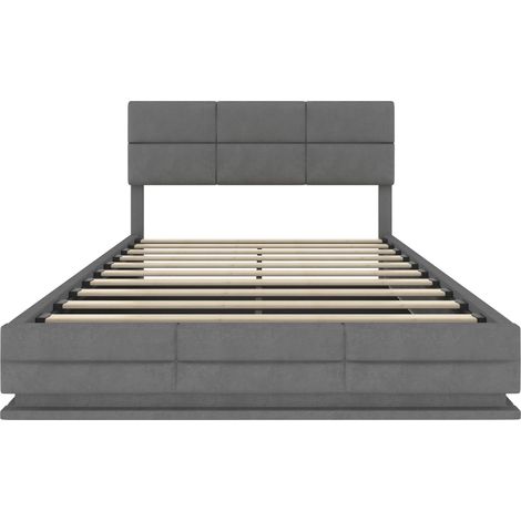 Cama canapé tapizada de terciopelo gris 160x200 cm con LED, USB/Type-C y cabecero ajustable (1/5)