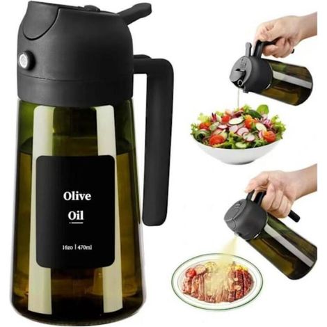 Vaporisateur à Huile et Distributeur d Huile – 470 ml en verre résistant à la lumière pour cuisine, friteuse à air, cuisine, salade et barbecue