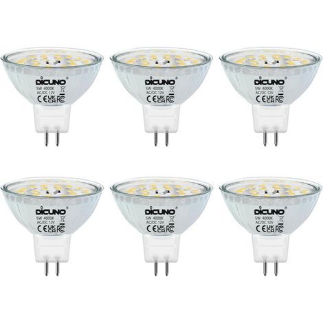 Ampoule LED GU5.3 MR16 5W, Blanc neutre 4000K, Non dimmable, 12V Ampoules LED Spot GU 5.3, Équivalent halogène 50W, 500LM, Angle de faisceau 120 °, Lot de 6 [Classe énergétique F] (1/5)