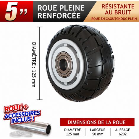 Roue industrielle 5 pouces 125 mm en caoutchouc noir avec accessoires pour chariot 5 50mm 420 noir 12,5 × 5 × 15,5 cm 420 g – Livraison gratuite