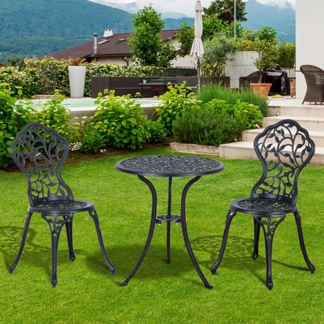 Outsunny Bistroset für 2 Personen Balkonmöbel Set Bistrotisch mit 2 Stühlen Schwarz