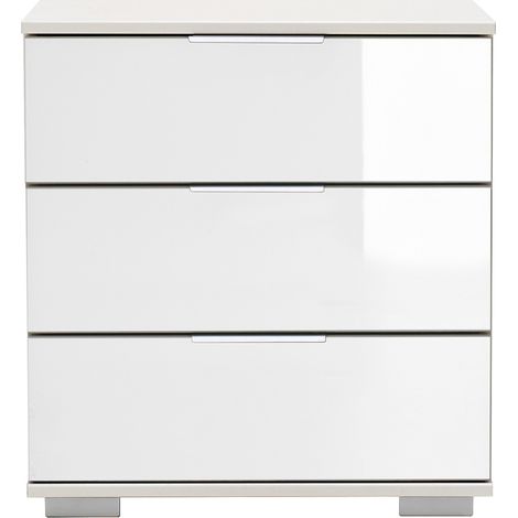 Schlafzimmer Nachttisch Nachtschrank, auch für Boxspringbett geeignet, in weiß mit weißem Glas ELSTRA-43, B/H/T ca. 52/58/38 cm