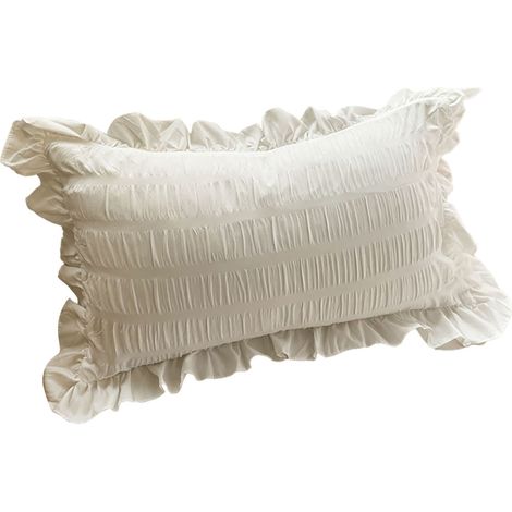 Taie d'oreiller blanche à volants pour chambre d'étudiant, couleur unie, respirante, mignonne et élégante. (1/5)