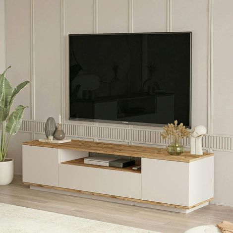 Meuble TV 3 portes 1 niche décor pin et beige MARFA (1/5)