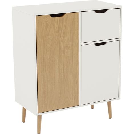 Sideboard Storage Cupboard Cabinet 2 Door 1 Drawer Buffet, Oak-&-White