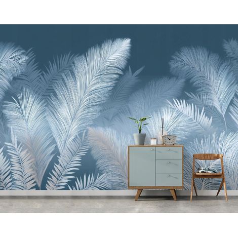 Fototapete Blätter Abstrakt Weiß, für Wohnzimmer und Schlafzimmer, 300 x 210 cm – Komplettset inkl. Kleister & Anleitung (1/5)