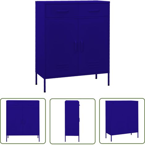 The Living Store Lagerschrank Marineblau 80x35x101,5 cm Stahl - Metallschrank - Aufbewahrungsraum - Wohnzimmermöbel - Garderobe - Sideboard (1/5)