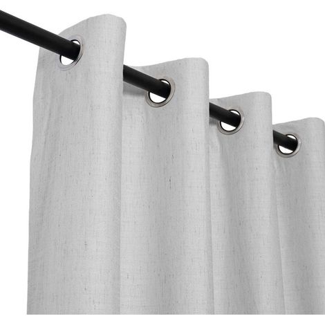 Rideaux en lin brodés losanges style ferme, 160 cm, œillets, 2 panneaux, gris sur beige, largeur 132 x longueur 160 cm (1/5)
