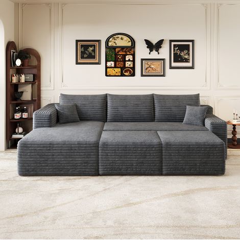 Canapé d’angle 241 cm gris foncé en tissu effet velours côtelé sans montage (1/5)