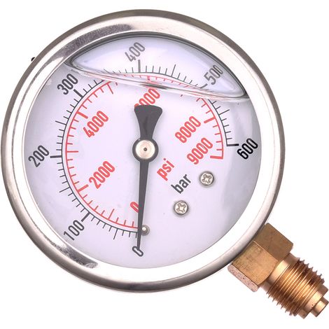 Manometro a glicerina con orologio, 63 mm, 0-600 bar, base filettata da 1/4".