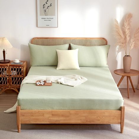 Drap-housse en mousseline en coton 90x200 cm Vert clair pour lit à sommier tapissier, Frottee, surmatelas, Doux, Uni, Respirant, pour matelas épais jusqu'à 25-30 cm (1/5)