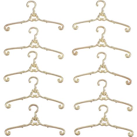 Lot de 10 cintres en alliage, petits cintres, mini cintres pour mini poupées rétro (dorés)-6.30X2.20X0.20CM-Golden (1/3)