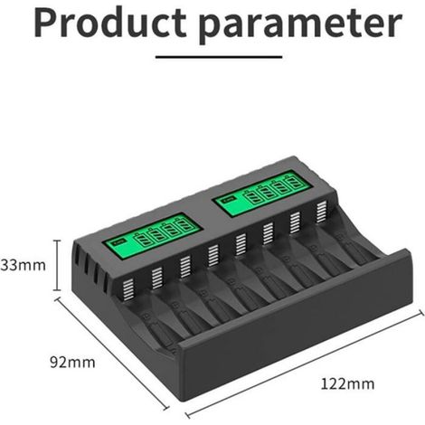 Chargeur de piles AA/AAA - - Écran LCD - 8 emplacements - Piles rechargeables AA/AAA - NiCd/NiMh - Modèle LCD-006 (1/5)