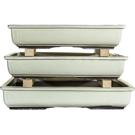 Vasi per bonsai Giapponesi Morrisan rettangolari in gres smaltato bianco (Set da n.3 pezzi) - B19-31 (1/5)