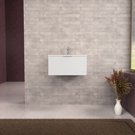 Inda - Badezimmerschrank B.60 mit mattem Waschbecken / Mattweiß 1 Schublade - Topazio