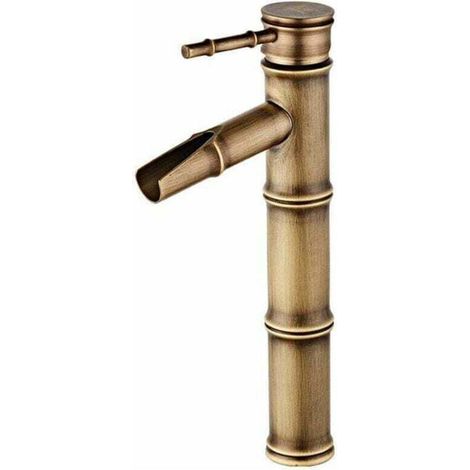 High-quality bamboo handle, cascada sink mixer, with single hole for fresh and hot water, bronze bathroom handle, 3 round joints, 308 x 120 mm. (1/4)