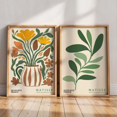 Lot De 2 Affiches,Affiches Botaniques Abstraites Matisse,Fleurs Sur Toile,décoration Murale Vintage, Pour Salon, Chambre À Coucher Et Bureau, Sans Cadre (50x70cm,Vert 2) (1/5)