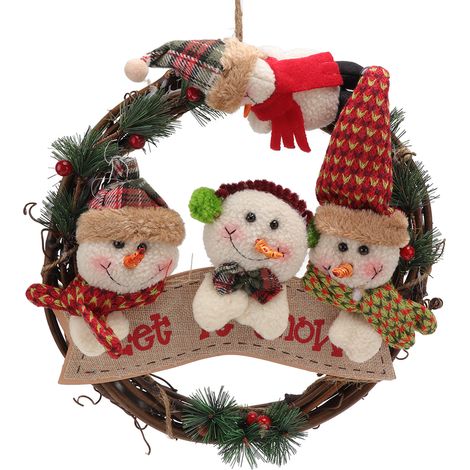 Zeitloser und farbenfroher Weihnachtskranz aus Weinreben, Schneemann-Stil, Tür- oder Fensterdekoration (1/5)