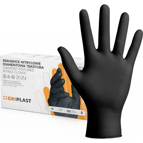 Gants en nitrile noir GRIP "S" 50 pièces. (1/4)