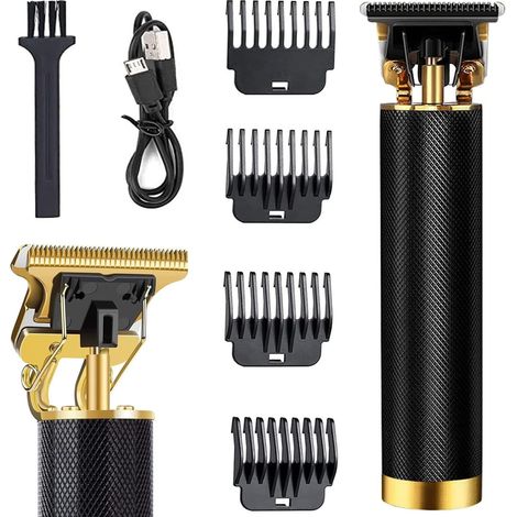 Tondeuse à cheveux pour hommes, lame en T, tondeuse électrique sans fil, tondeuse rechargeable pour hommes et coiffeurs, noire (1/5)