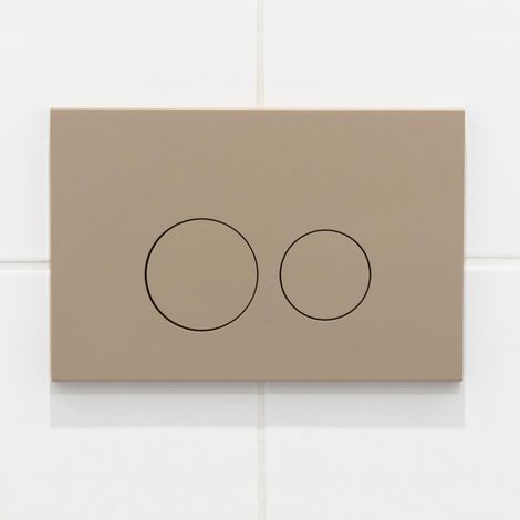 Plaque de commande WC Geberit UP320 – double chasse – boutons ronds – plastique ABS taupe – dimensions 24.4x16.2cm – Qeramiq