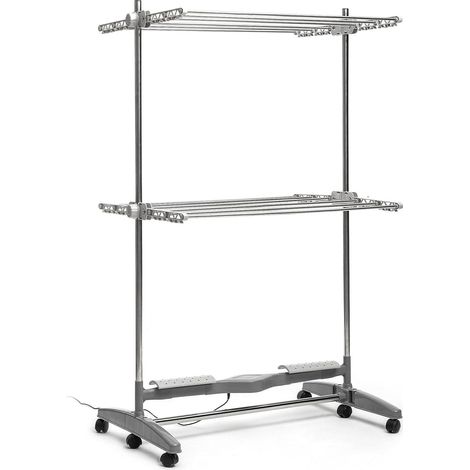 InnovaGoods - Stendibiancheria Elettrico Pieghevole Dryllon, Flusso d'Aria Naturale, 12 Aste Grande Capacità, Verticale Portatile con Ruote, Risparmio Energetico, Grigio, Grande, Acciaio Inossidabile (1/5)