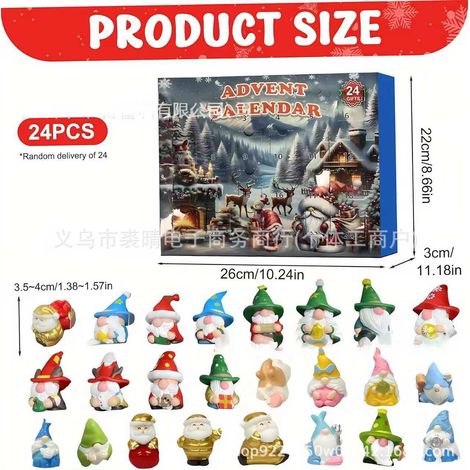 Christmas Gnome Advent Calendar - 24PSC Dwarf Advent Calendar Countdown Blind Box - New Dwarf B Design -