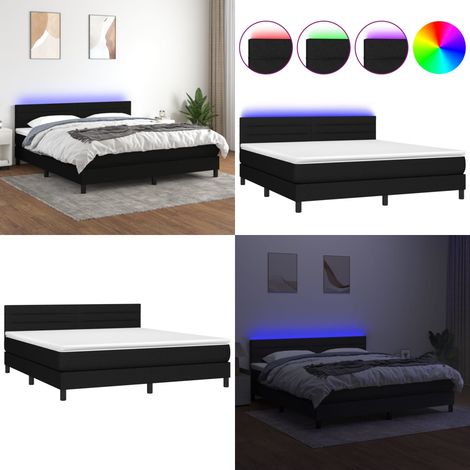 Sommier à lattes de lit avec matelas LED Noir 180x200 cm Tissu - Sommier Tapissier - Lit Avec Led - Matelas À Ressorts Ensachés - Tête De Lit Ajustable - Éclairage LED - Home & Living (1/5)
