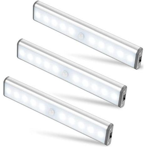 3 PACK Lampe de Placard, Fansteck 5 LED placard détecteur de movement USB rechargeable, Lumière LED Adhésives pour Placard, Armoire, Escalier, Couloir, Cabinet, Cuisine, Titoir, Garage (1/5)
