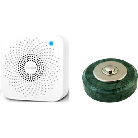 Sonnette Reims sans fil marbre vert collerette chrome et carillon